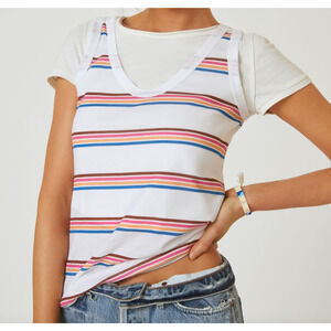 ANTHROPOLOGIE T.LA Tank Top Womens Size M Scoop Neck Multicolor Stripe Layering